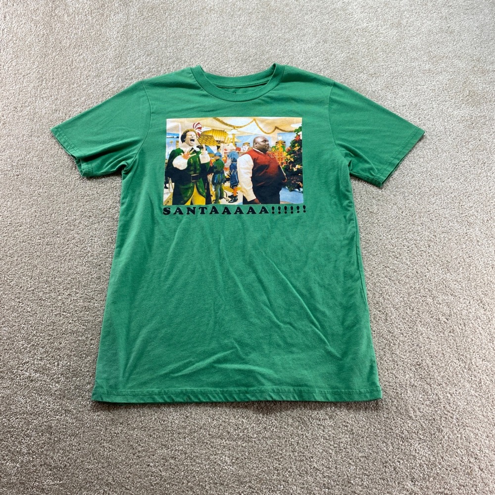 Elf Movie Shirt Youth Boys XL Green SANTAAAAAA Buddy the Elf Graphic Tee